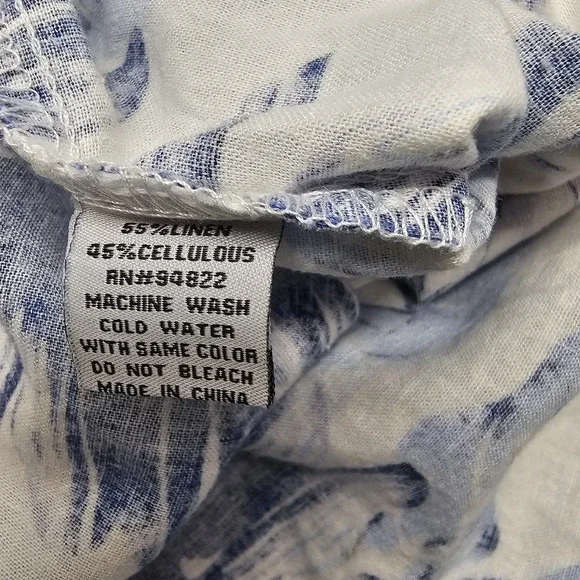 Surf Style Co Shirt Mens Small Linen Blend Blue Button Down Palm Hawaiian Floral - Picture 5 of 5